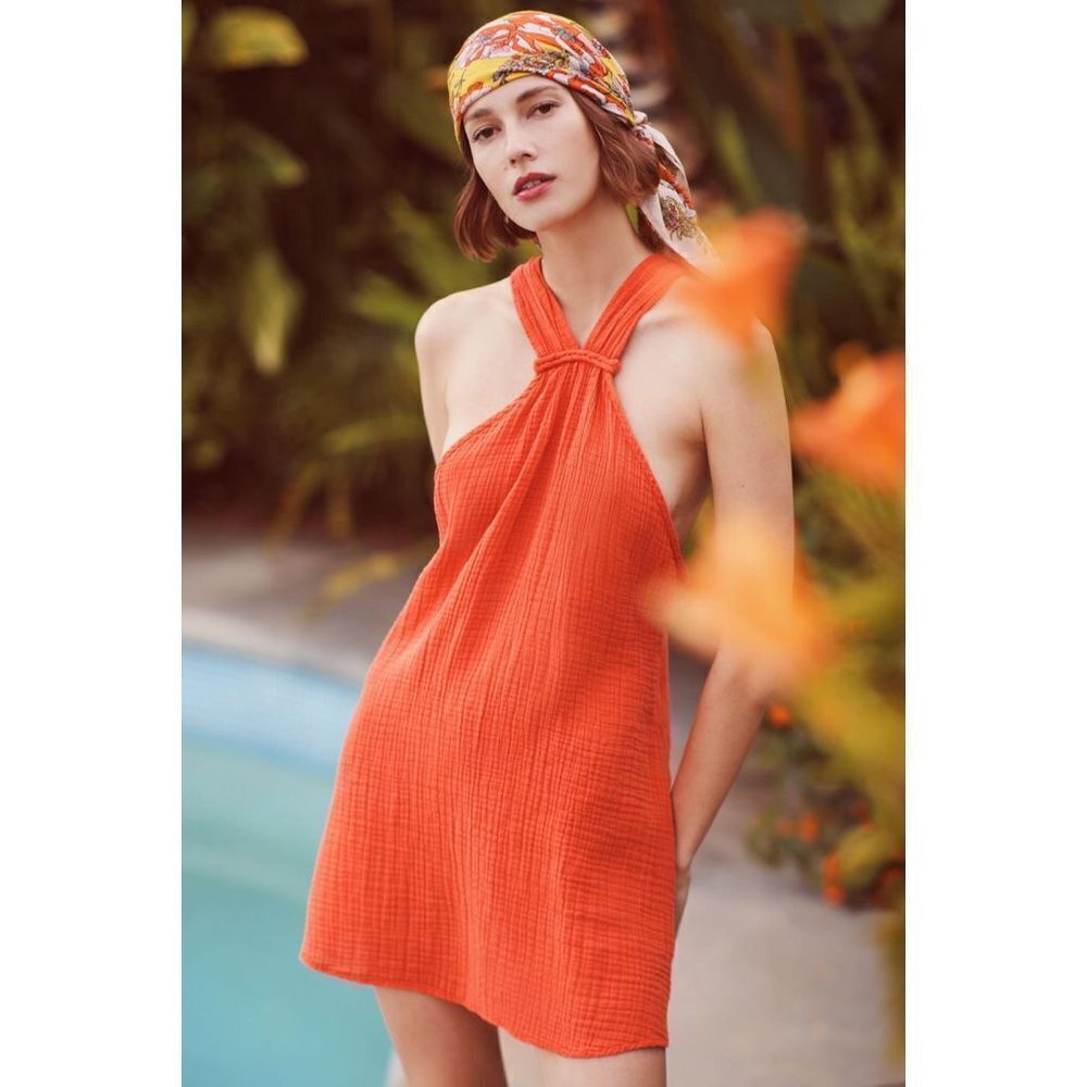 Anthropologie Orange Halter Mini Dress